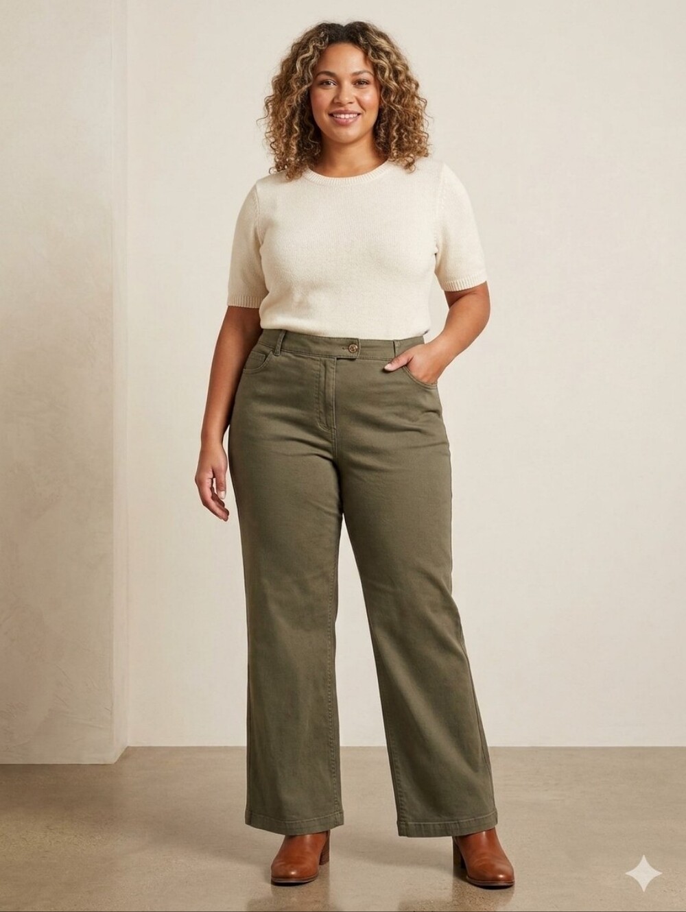 Mango Olive Green Bootcut Jeans 14